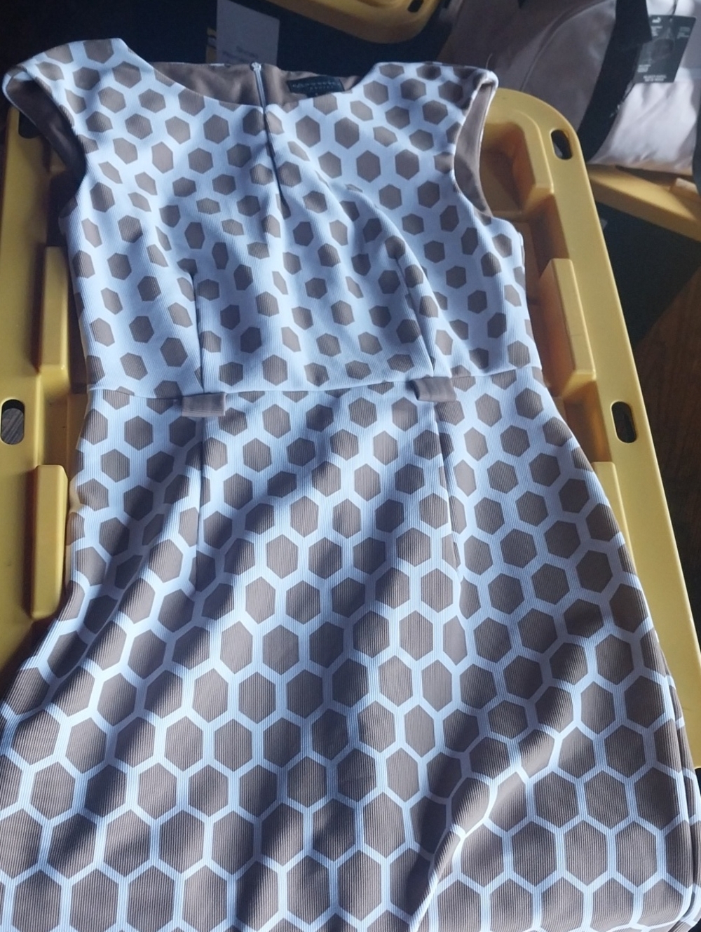 Girls' Geo-Print Sleeveless Dress in White and Brown